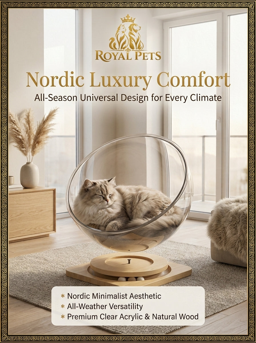 Clearance: Space Cabin Cat Bed, All-Season Transparent Ice-Acrylic Cat House with Wooden Turntable, Summer-Ready Cat Toy