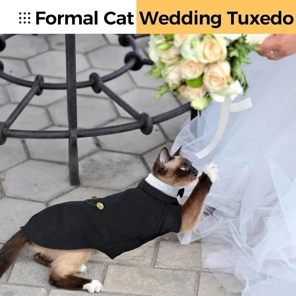 Royal Pets™ Gentleman Cat Formal Tuxedo Suit — Tailcoat Vest & Bowtie Set for Weddings & Birthdays
