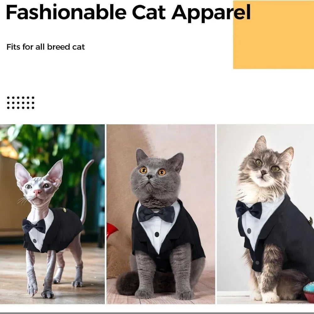Royal Pets™ Gentleman Cat Formal Tuxedo Suit — Tailcoat Vest & Bowtie Set for Weddings & Birthdays
