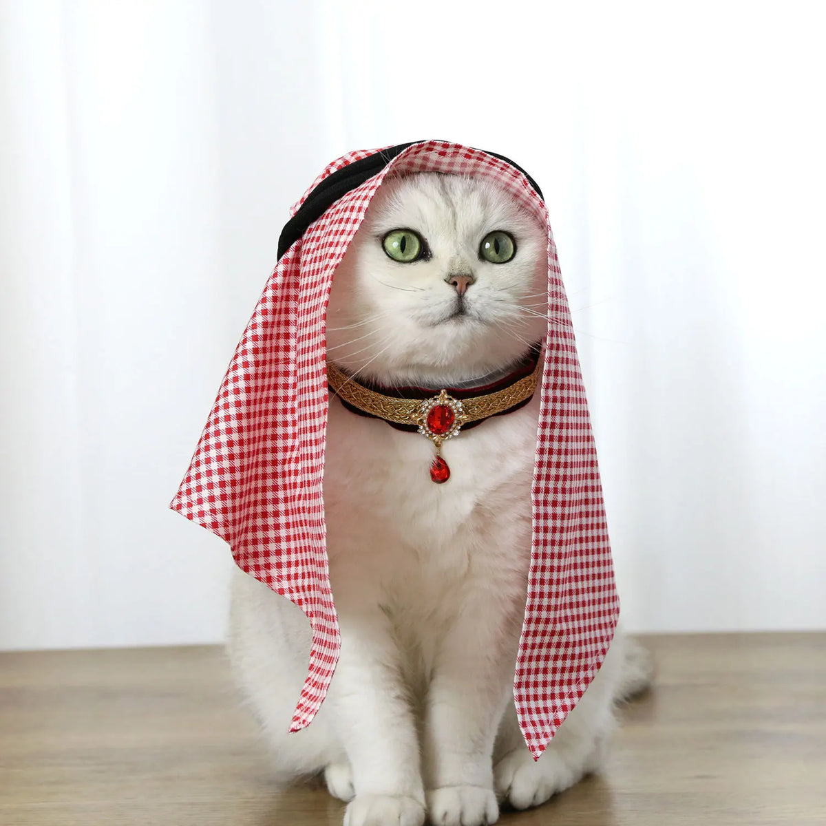 Arabian Style Pet Accessory Set Rhinestone Gem Collar With Headscarf For Cat Small Dog Party Photo Decor