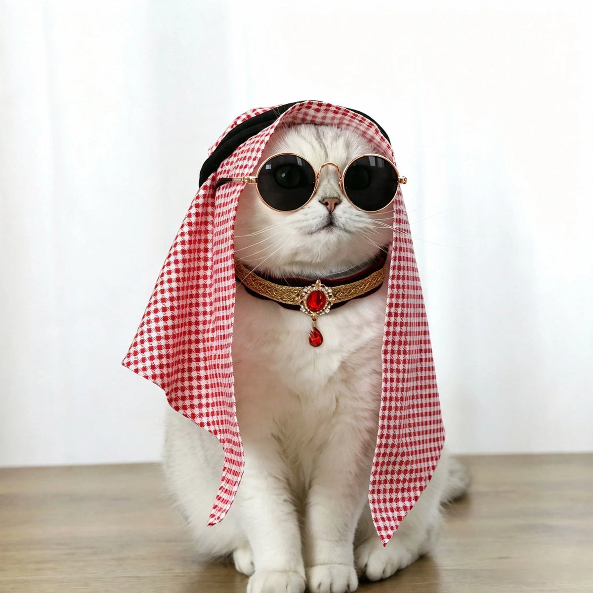 Arabian Style Pet Accessory Set Rhinestone Gem Collar With Headscarf For Cat Small Dog Party Photo Decor