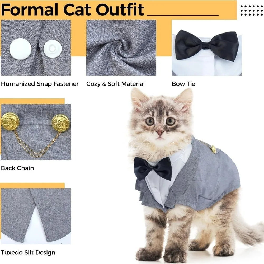 Royal Pets™ Gentleman Cat Formal Tuxedo Suit — Tailcoat Vest & Bowtie Set for Weddings & Birthdays