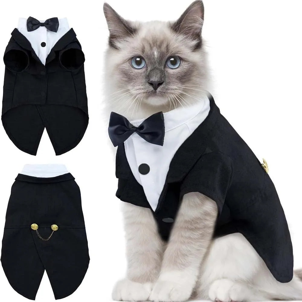Royal Pets™ Gentleman Cat Formal Tuxedo Suit — Tailcoat Vest & Bowtie Set for Weddings & Birthdays