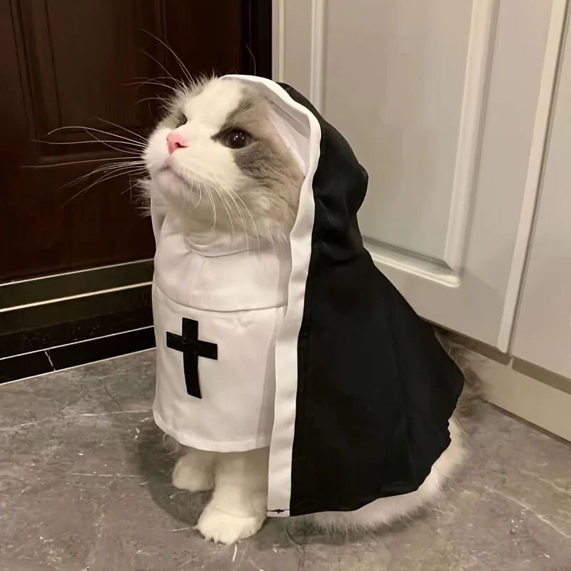 Pet Halloween Nun Costume Funny Hooded Cosplay Outfit For Small Medium Dogs Cats Cute Photo Prop Apparel