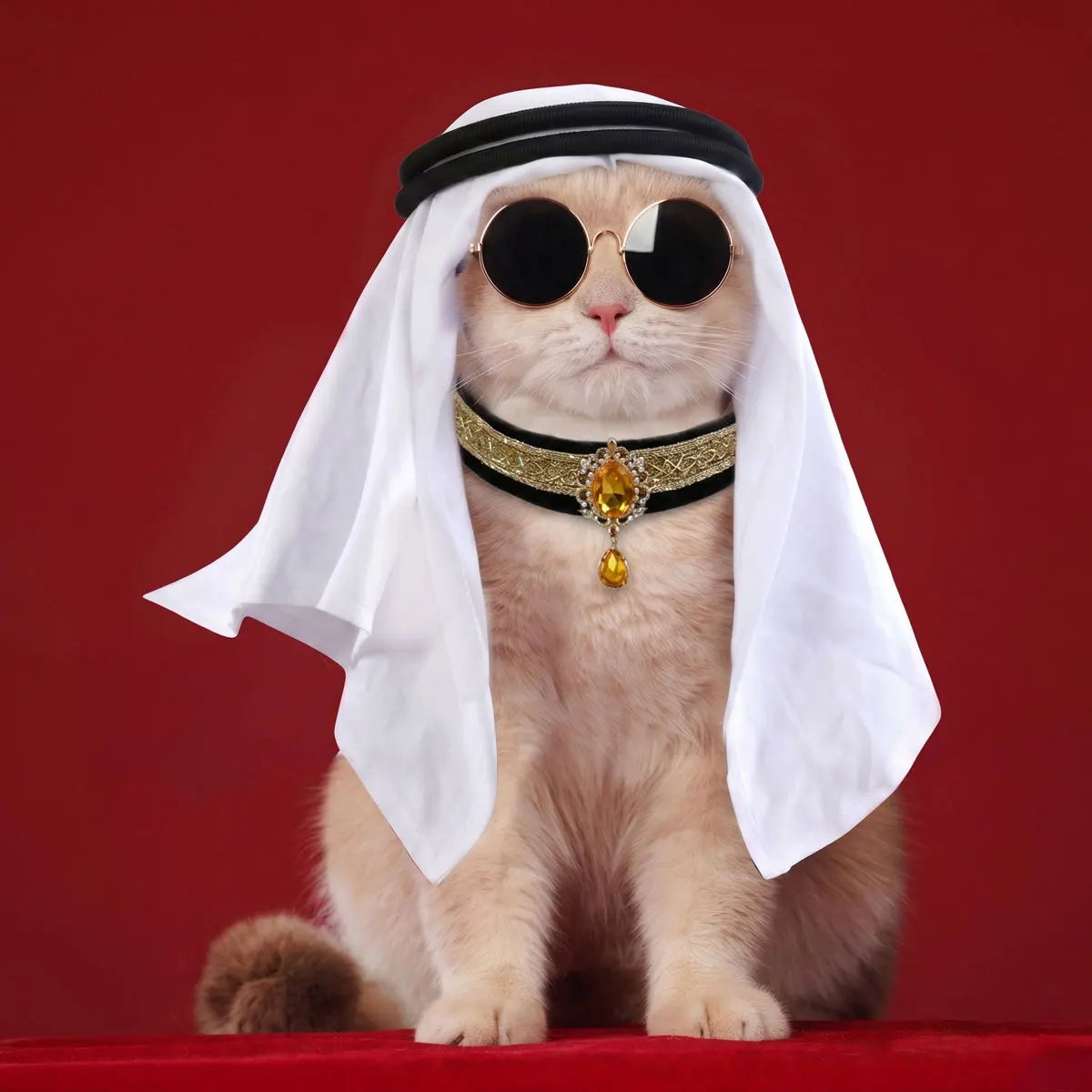 Arabian Style Pet Accessory Set Rhinestone Gem Collar With Headscarf For Cat Small Dog Party Photo Decor