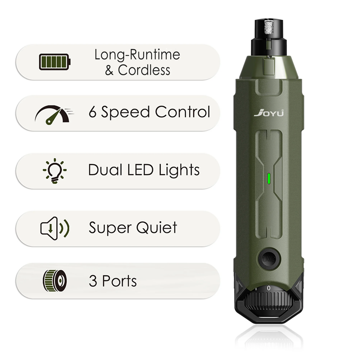 SafePaws™ 6-Speed Quiet Electric Dog & Cat Nail Grinder — Rechargeable Painless Claw Trimmer