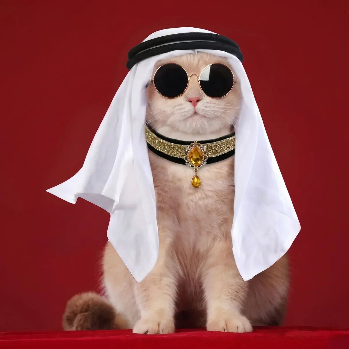 Arabian Style Pet Accessory Set Rhinestone Gem Collar With Headscarf For Cat Small Dog Party Photo Decor