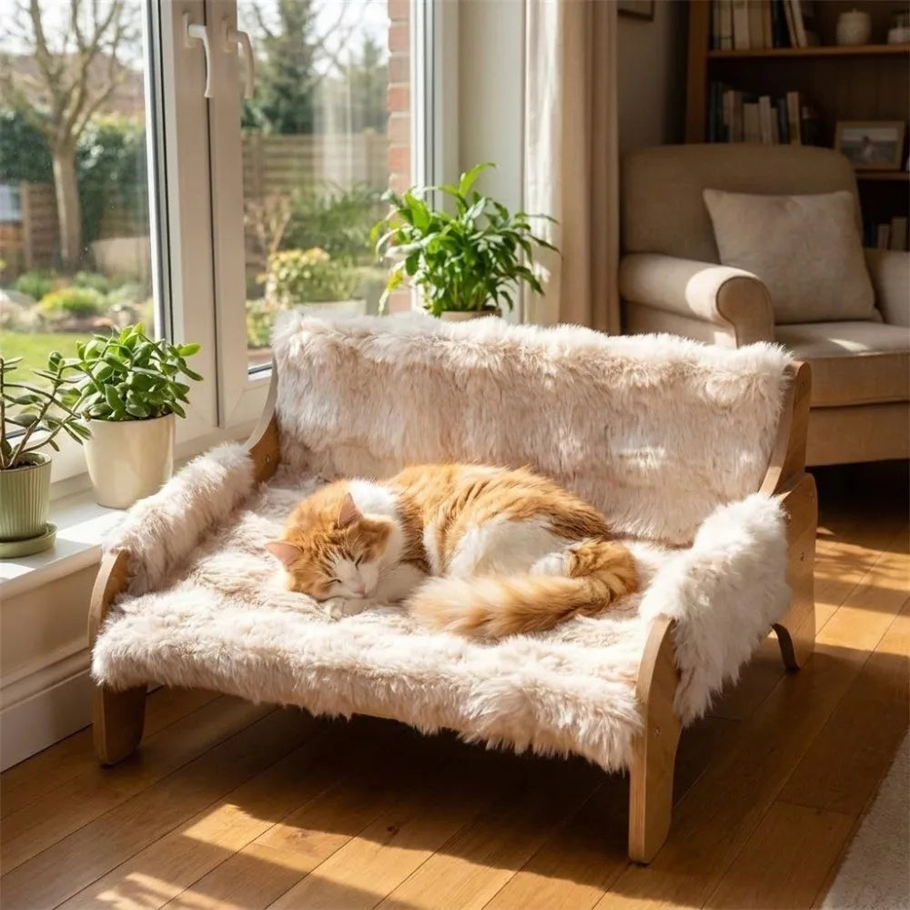 Royal Pets™ Nordic Luxury Wooden Pet Sofa — Elevated Moisture-Proof & Washable Lounge Bed