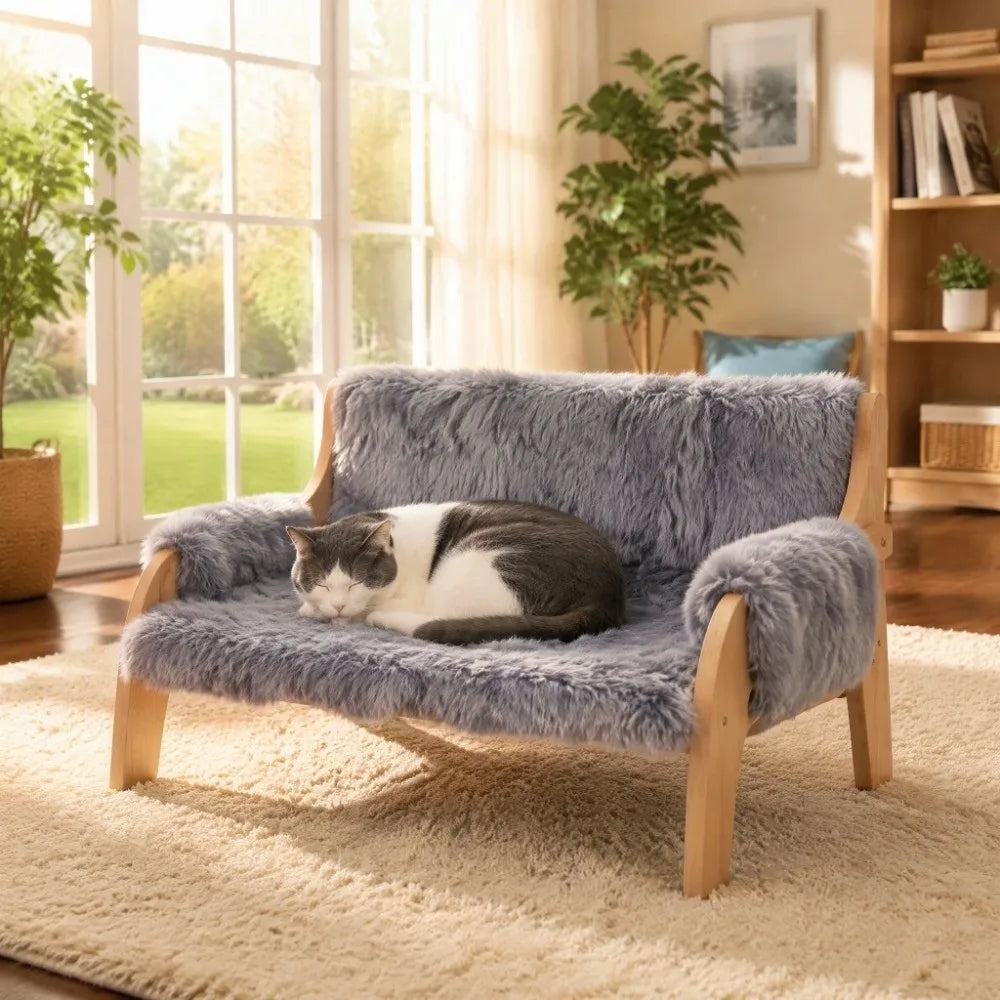 Royal Pets™ Nordic Luxury Wooden Pet Sofa — Elevated Moisture-Proof & Washable Lounge Bed