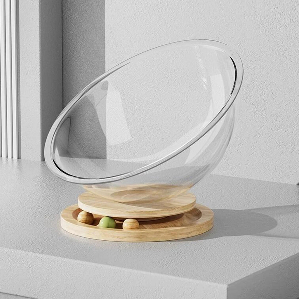 Clearance: Space Cabin Cat Bed, All-Season Transparent Ice-Acrylic Cat House with Wooden Turntable, Summer-Ready Cat Toy