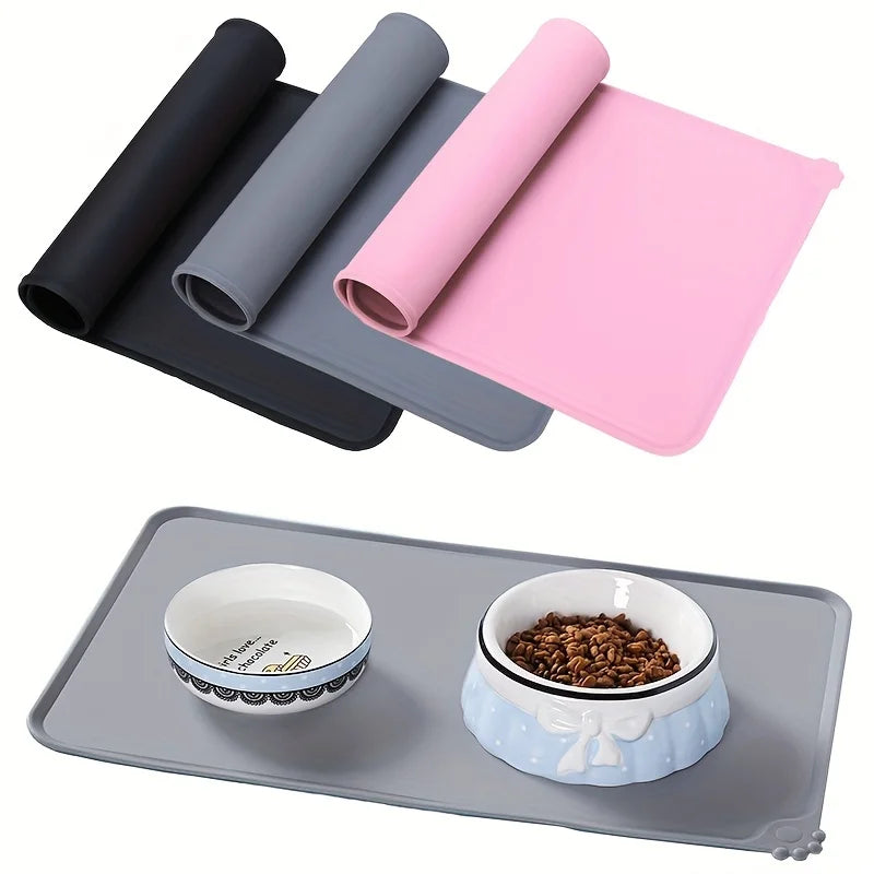 Spill-Proof Silicone Pet Feeding Mat — Anti-Slip Waterproof Tray for Dog & Cat Bowls