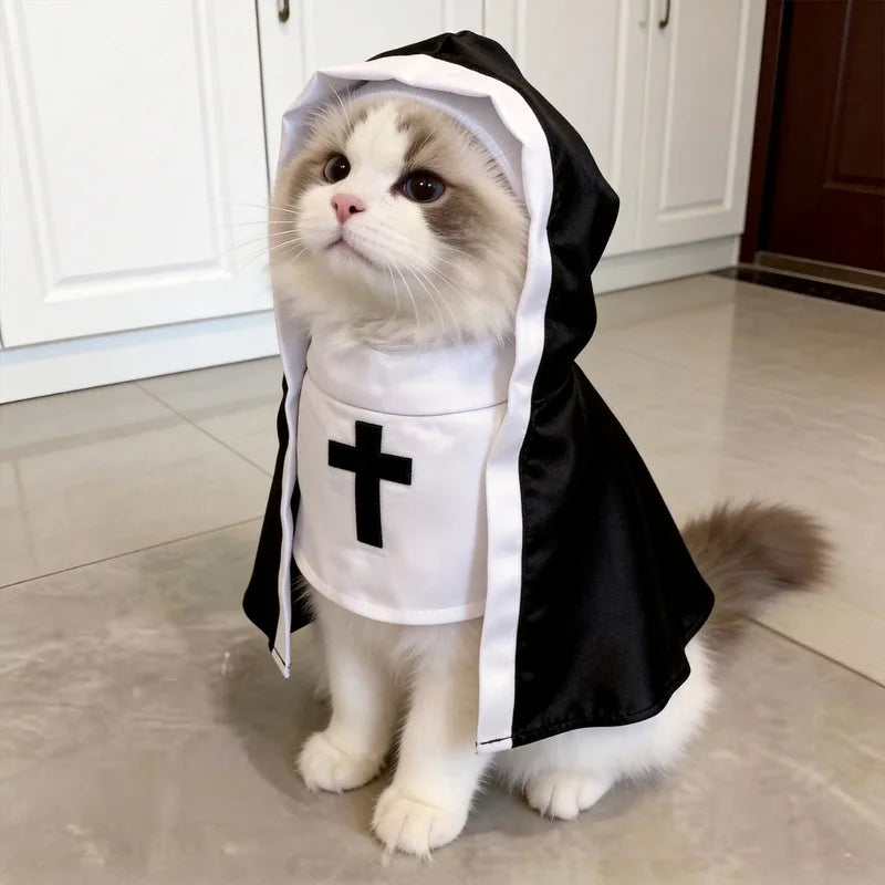 Pet Halloween Nun Costume Funny Hooded Cosplay Outfit For Small Medium Dogs Cats Cute Photo Prop Apparel