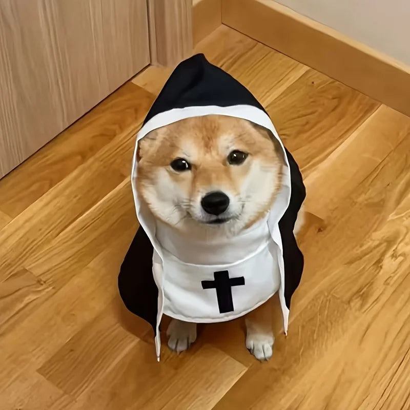 Pet Halloween Nun Costume Funny Hooded Cosplay Outfit For Small Medium Dogs Cats Cute Photo Prop Apparel