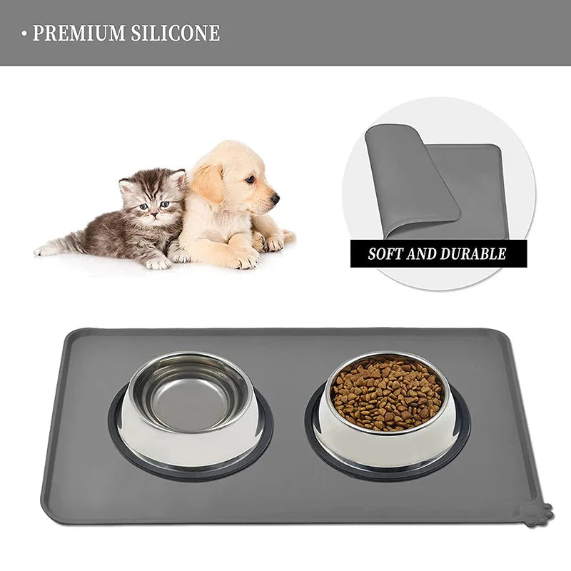 Spill-Proof Silicone Pet Feeding Mat — Anti-Slip Waterproof Tray for Dog & Cat Bowls