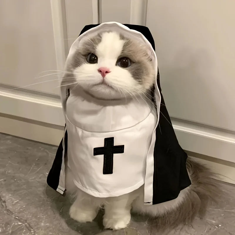 Pet Halloween Nun Costume Funny Hooded Cosplay Outfit For Small Medium Dogs Cats Cute Photo Prop Apparel
