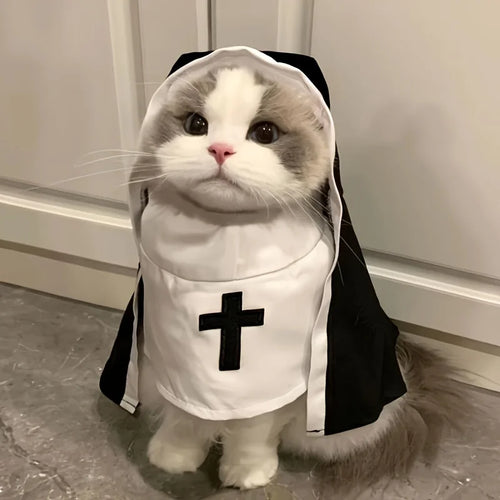 Pet Halloween Nun Costume Funny Hooded Cosplay Outfit For Small Medium Dogs Cats Cute Photo Prop Apparel
